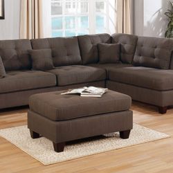 Brand New Black Coffee Sectional Sofa With Ottoman 