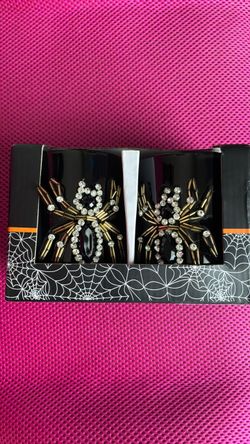 Halloween Spider Rhinestone Embellished Mugs Set of 2