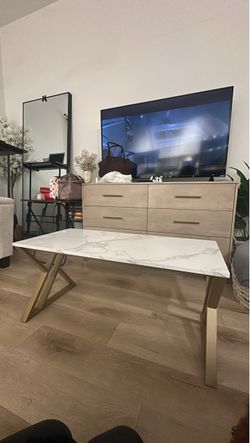 Modern Gold & Faux Marble Coffee Table / Side Table