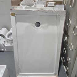 M-New 48"L X 32"W Single Threshold Shower Base in White, Rectangle Acrylic Shower Pan with Left or Right Drain Location, Non-slip Design, $150