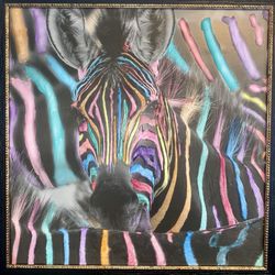 Colorful Zebra Painting In Frame 16x16 
