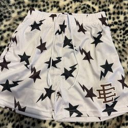 White Bape EE shorts with black stars, size medium