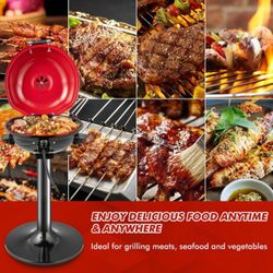 Costway Portable 1600W Electric BBQ Grill with Temperature Control & Grease Collector Red