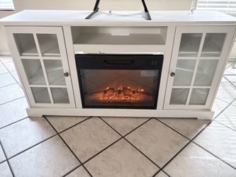 White TV Stand with Electric Fireplace Inse