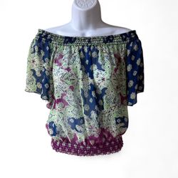 PrimaDonna Blue Green Purple Sheer Off-Shoulder Top Women's M