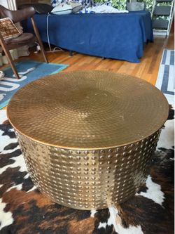 Brass drum coffee table