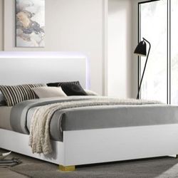 Modern Queen Size Bed Frame With LED Light