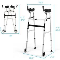 Folding Aluminum Alloy Wheel Walking Frame Adjustable Walker W/Armrest Support