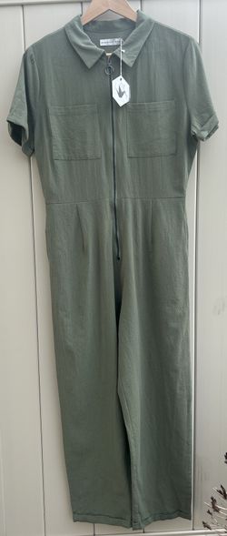 Paper Crane Women's Green Utility Jumpsuit Size M 100% Cotton Zip Front New