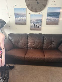 Brown Leather 3-Seat Sofa
