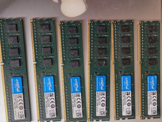 Lot of 6 Crucial 4GB DDR3-1600 Desktop RAM - 24GB Total - Tested