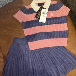 Cable Cotton Polo Sweater & Skirt Set