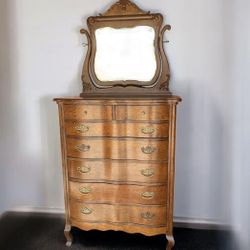 Tall dresser with removable mirror solid oak vintage