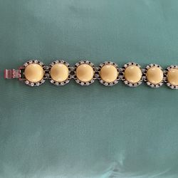 New Banana Republic Daisy Button Yellow Stone W/yellow Glass Beads Bracelet