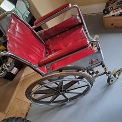 Very Nice Red Leather Folding Wheelchair Mobility Chair