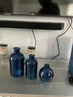 Set of 3 Blue Glass Vases