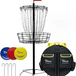 Portable Disc Golf Basket 24 Chains Target w/ Bag & 3 Discs Outdoor Practice New
