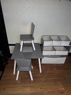 Kids table and organizer shelf