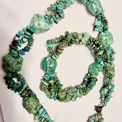 Double Strand Turquoise Necklace And Bracelet