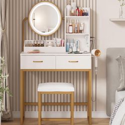 Makeup Vanity With Round Mirror