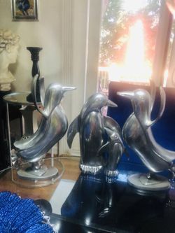 Silver 3 piece penguin decorative decor