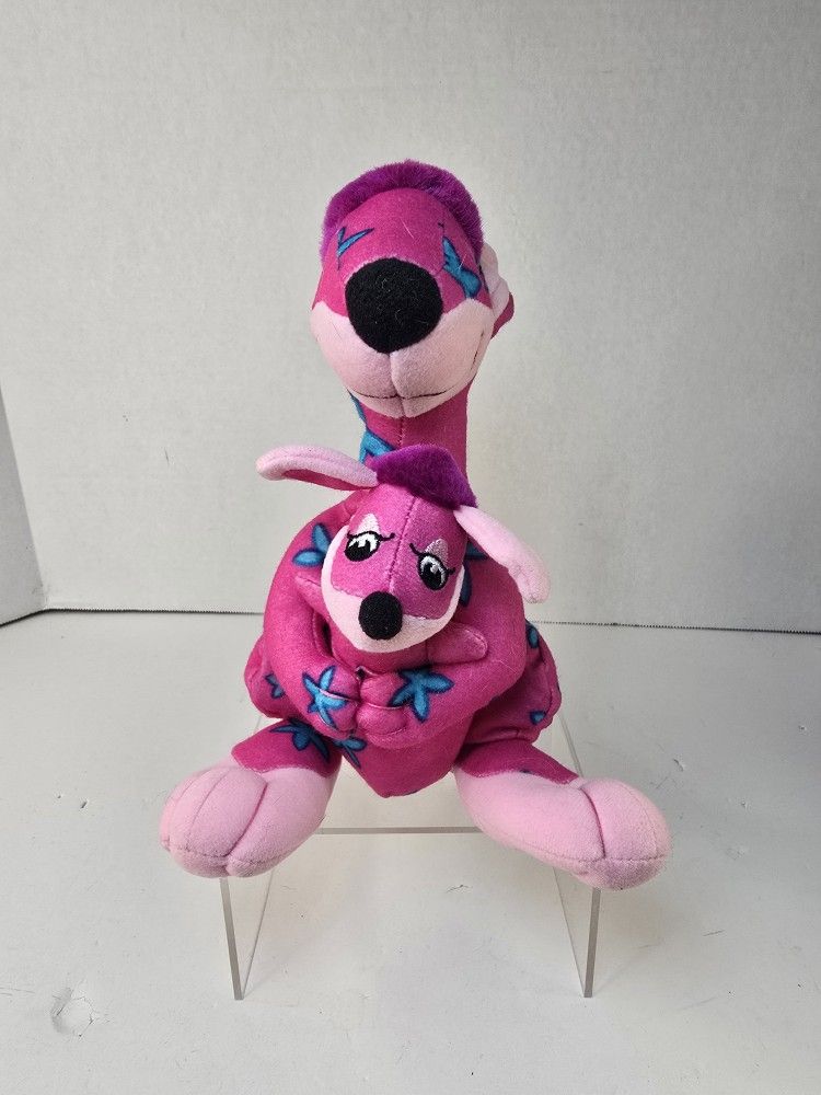Disneyland It's A Small World Plush Pink Kangaroo With Baby / Blue Stars 8”