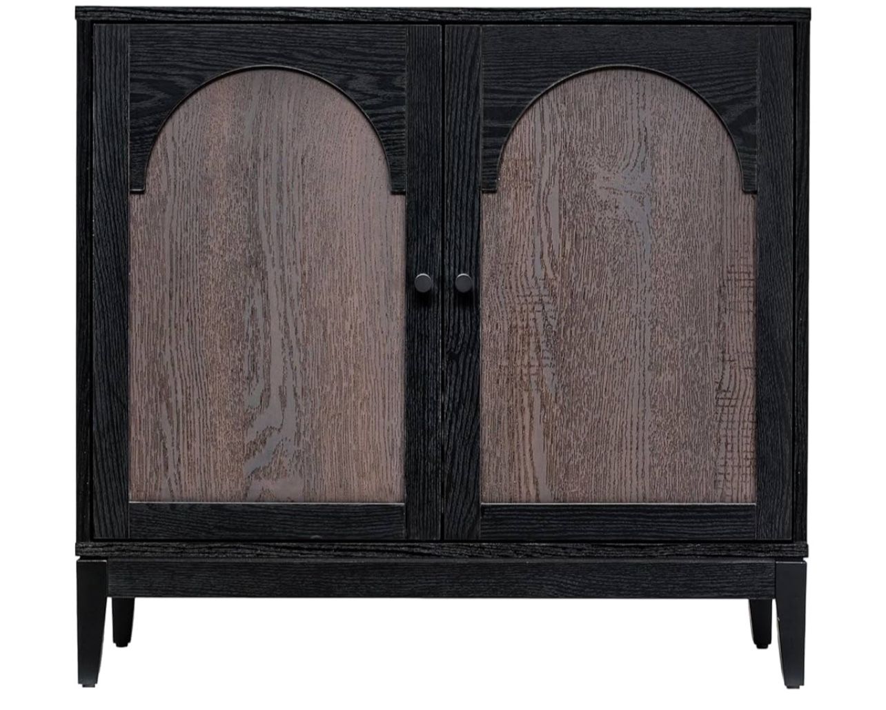 Brand New In The Box- Sango Arch 2-Door Accent Cabinet – Modern Black & Brown Storage Cabinet with Elegant Arched Doors, Adjustable Shelf, Sturdy Soli