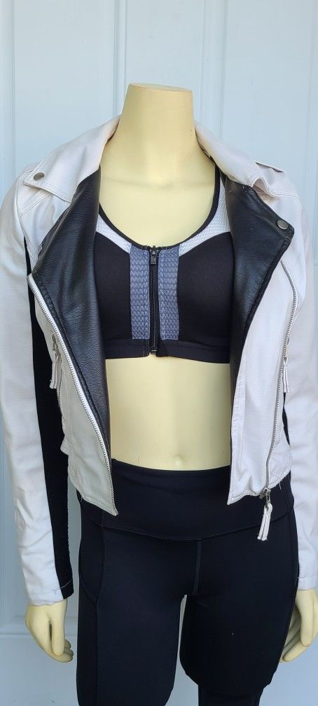 Black And White Faux Leather Jacket Medium