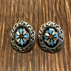 Relios Carolyn Pollack Sterling Silver Multi Gemstone Floral Earrings. 