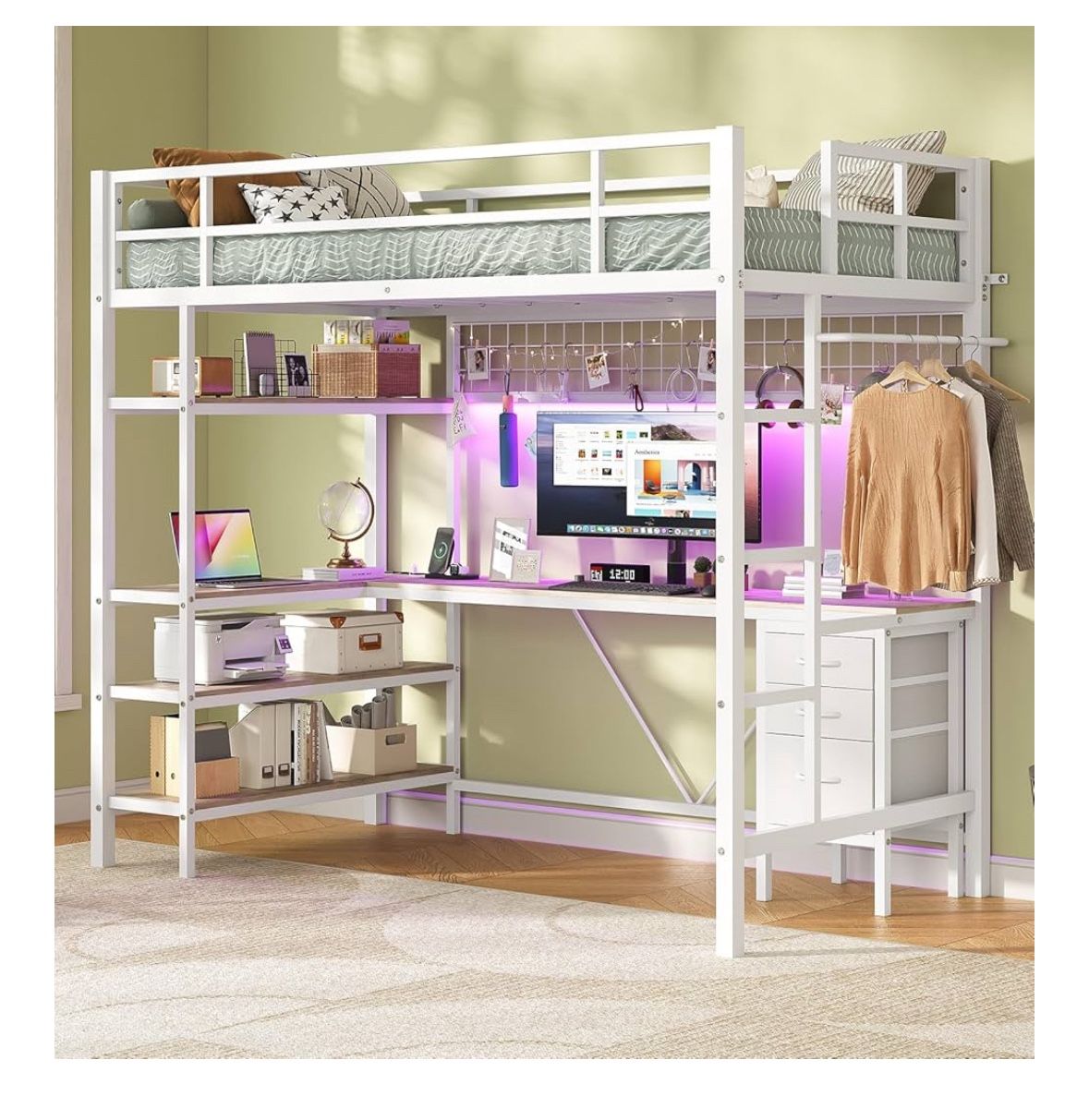 Loft Bed With Desk + Storage