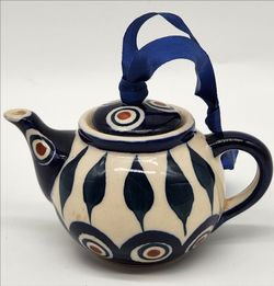 Boleslawiec, Poland Stoneware Tea Pot Ornament - Christmas