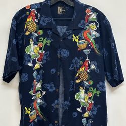 Vintage Chiliwear Hawaiian Shirt Men’s M Blue Multicolor Pineapple Print Aloha Casual Preppy 