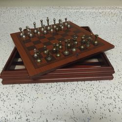 Wood And Metal Chess Set With Storage Box