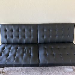 Futon - DHP Emily Futon With Chrome Legs, Black Faux Leather