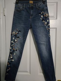 Driftwood Jackie Floral Embroidered Skinny Jeans Medium Wash Blue Denim Boho 29