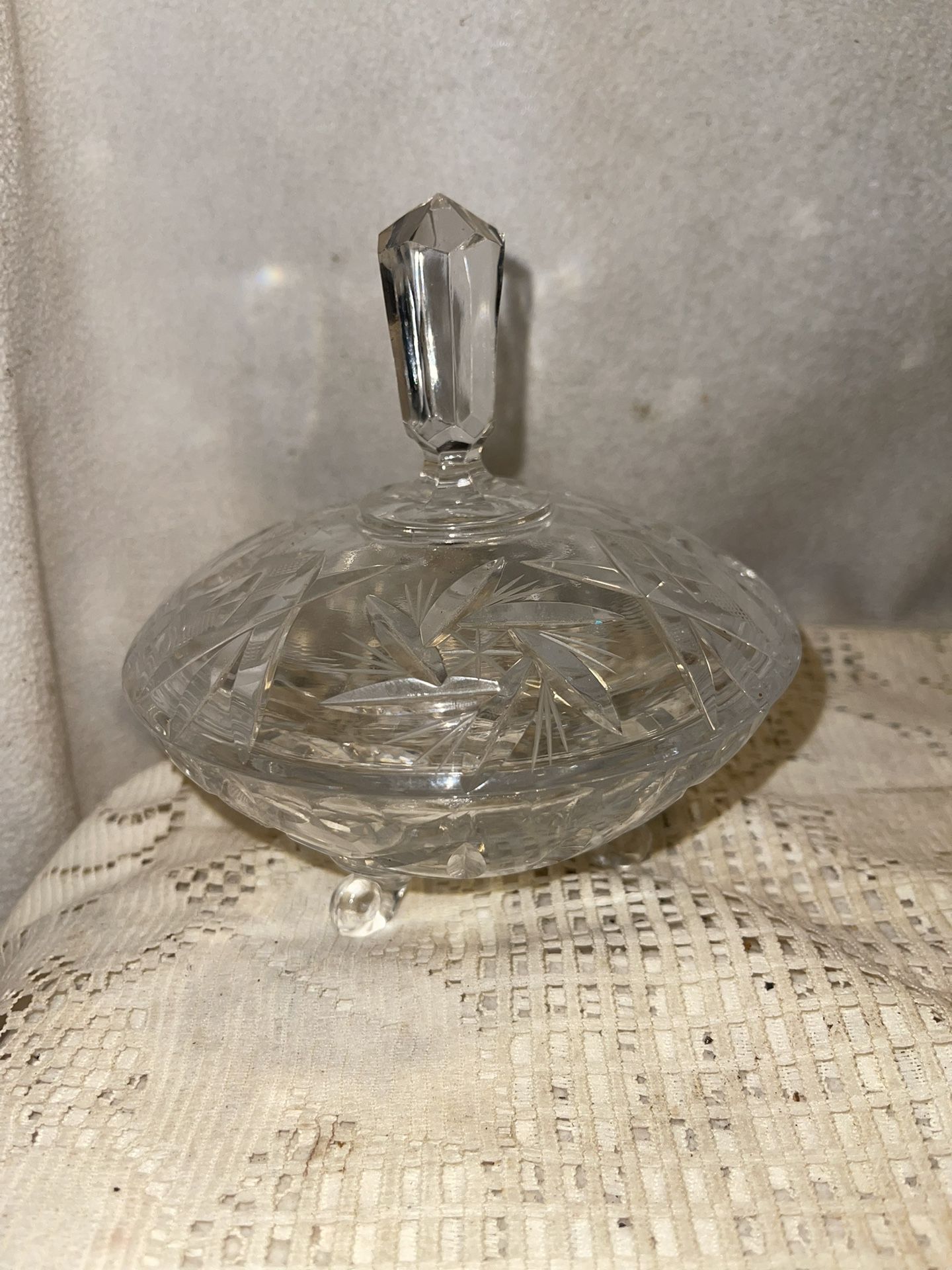 Antique old lead crystal cut glass candy dish or for jewelry. Perfect condition! No chips or cracks.