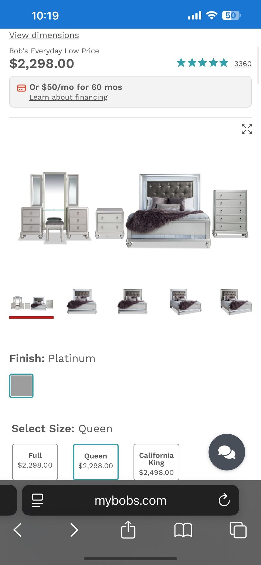 Diva I| 5 Piece Queen Platinum & Gray Upholstered Bedroom Set with Vanity