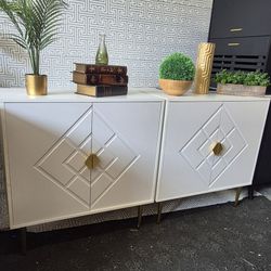 OVERSIZE WHITE & GOLD NIGHTSTANDS OR CABINETS BRAND NEW 31X16X31 CAN BE USE SEPARATE OR TOGHETER