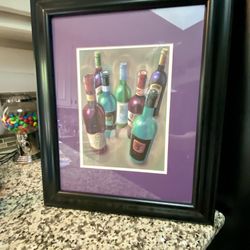 Framed art- colorful wine bottles