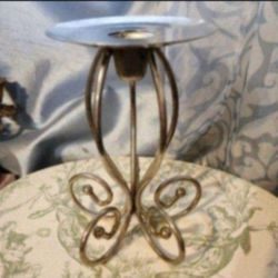 Vintage Brass SWIRL Three Leg Pilar Candle Holder 7" Tall