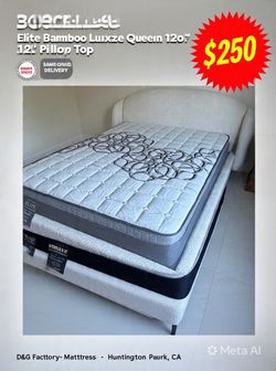 Elite Midnight Pro  queen size mattress pillow top 12”.     New mattress in a plastic sealed  Venta de colchones  ☎️📲call or Tex (213)713-74-89   Hab