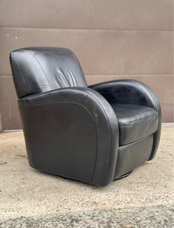 Modern Contemporary Black Leather Swivel Club Lounge Chair
