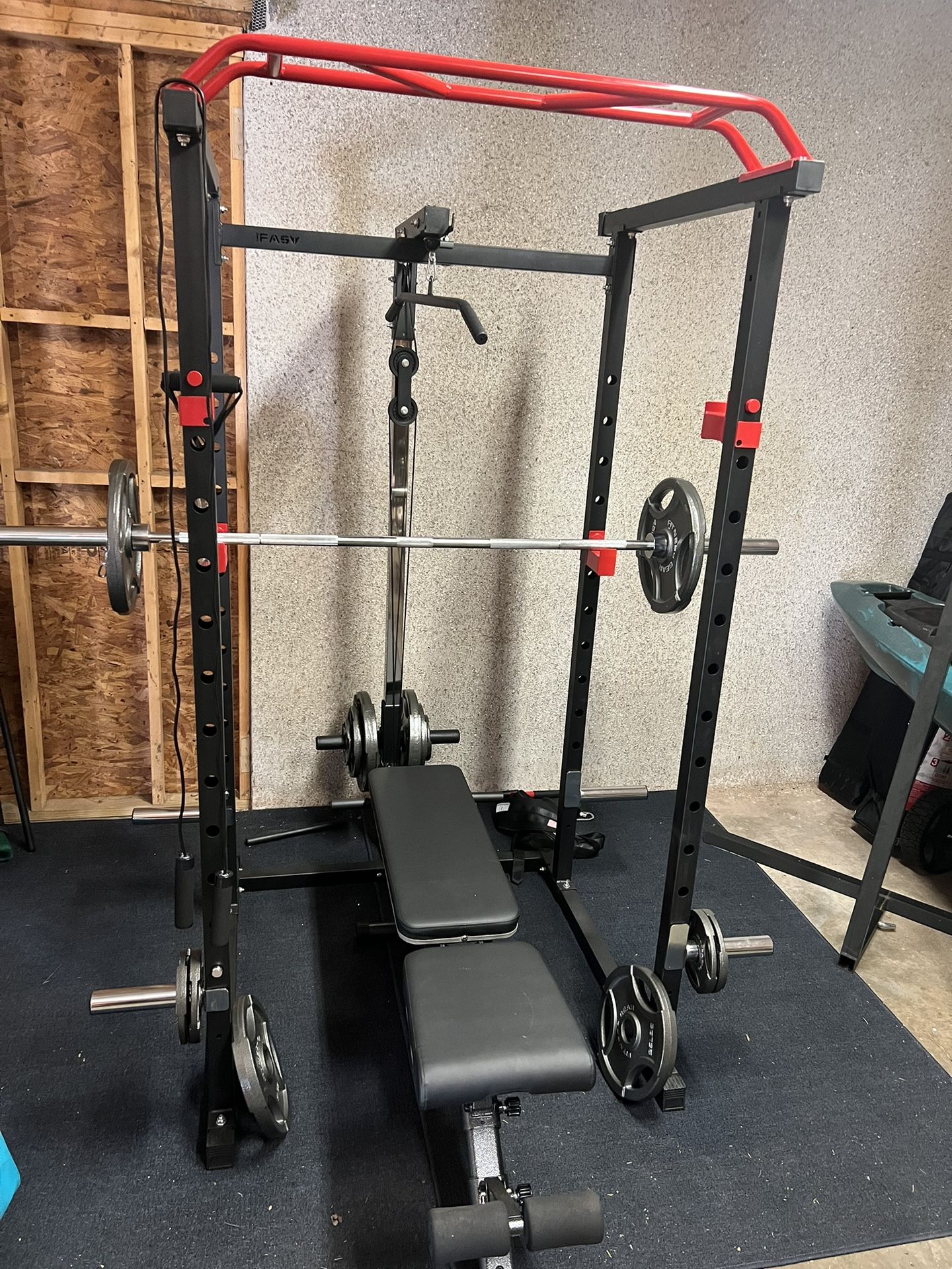 Power Cage With Bench And 300lb Weight Set