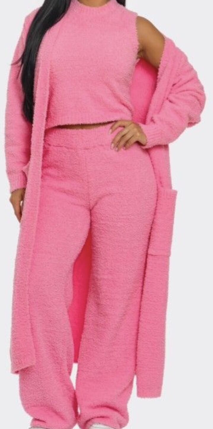 Three-Piece Womens Pink Cardigan Set – Various Sizes