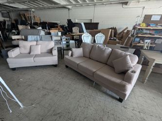 Brand New Floor Sample Beige Fabric Sofa and Loveseat Set