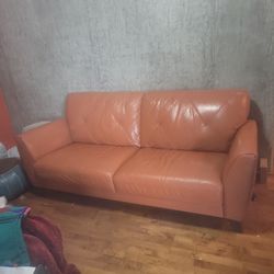 MCM terracotta leather sofa