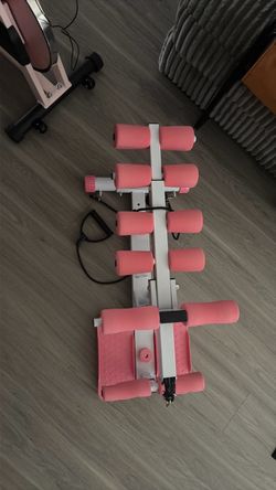 Pink Ab Workout Bench with Resistance Bands