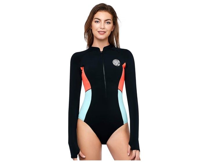 AXESEA Women's Wetsuit One Piece Shorty Wetsuit Eco Friendly Thermal Long Sleeve Front Zipper Diving Suit
