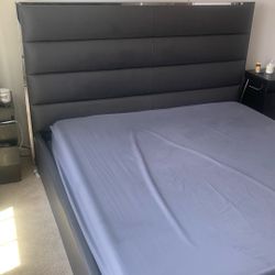 Luxury Leather King Sized Bed Frame With Memory Foam Mattress And Box Springs