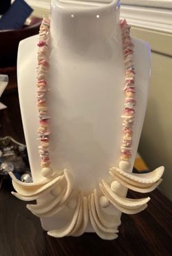 Vtg Beachy Colorful Puka Beads Mother Of Pearl Spike Shells Barrel Clasp 18” Necklace